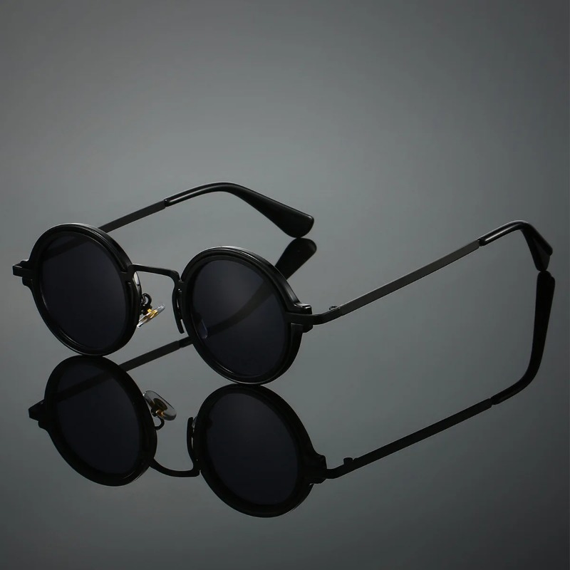 Men'S Accessories Glasses - Kacamata Hitam Bingkai Bulat Logam Retro